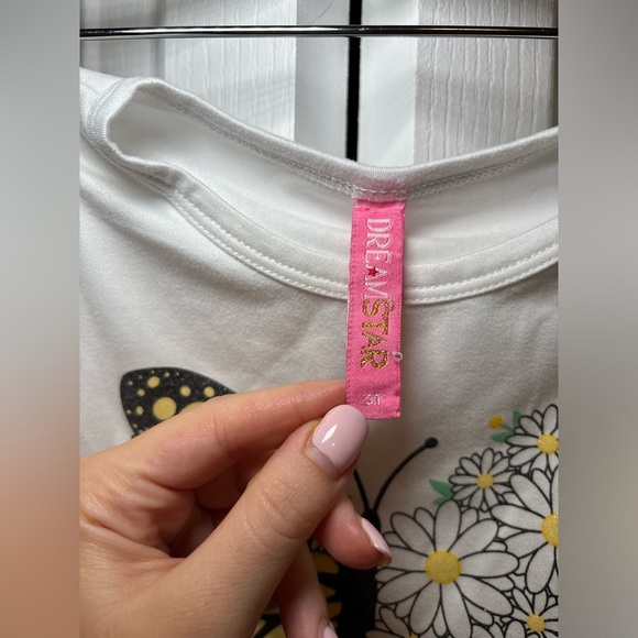 Girls 2Piece Butterfly & Daisy Outfit White Tie-Front Top with Yellow Shorts Set - Picture 5 of 6